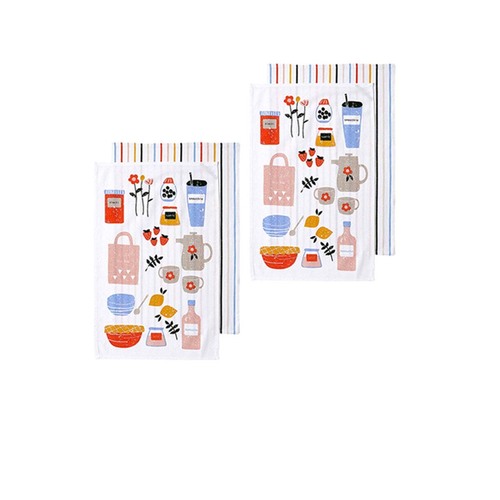Ladelle Sunday Market Set of 4 Cotton Kitchen Towels Blue Multi - Main Image