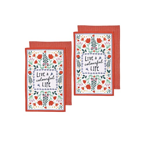 Ladelle Villa Set of 4 Cotton Kitchen Towels Red - Main Image