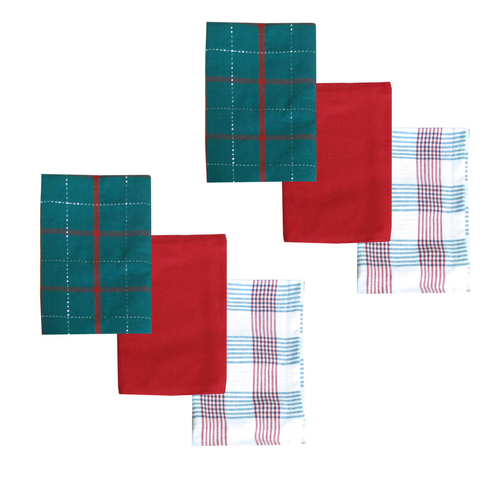 Ladelle Brick Set of 6 Cotton Kitchen Towels Red Design 5 - Main Image