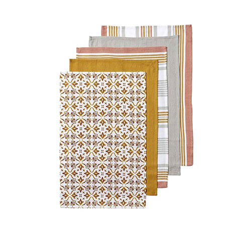 Ladelle Tile Set of 5 Cotton Kitchen Towels Gold - Main Image