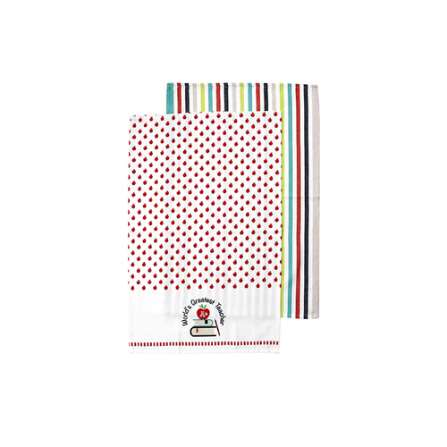 Ladelle Set of 2 World's Greatest Teacher Kitchen / Cleaning 100% Cotton Tea Towels - Main Image