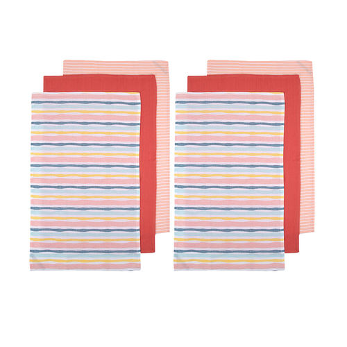 Ladelle Set of 6 Zest Bright Cotton Kitchen Tea Towels 50 x 70 cm Stripes - Main Image