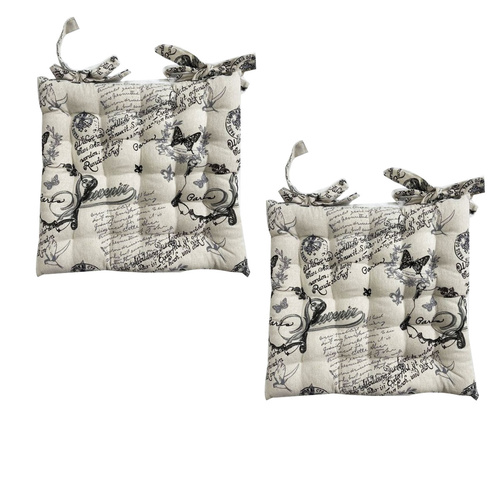 Set of 2 Cotton Cover Chair Pads 40 x 40 cm French Vintage Lettering - Main Image