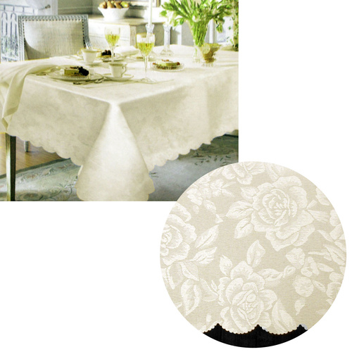 Jacquard Damask Design with Scalloped Edging Table Cloth Cream 150 x 220 cm - Main Image