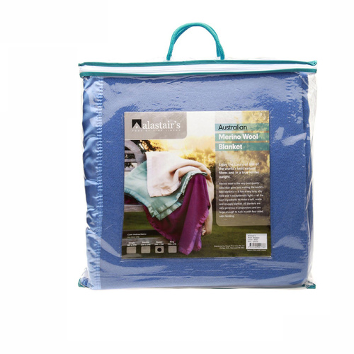 Alastairs 375GSM Australian Merino Wool Blanket Blue - King - Main Image