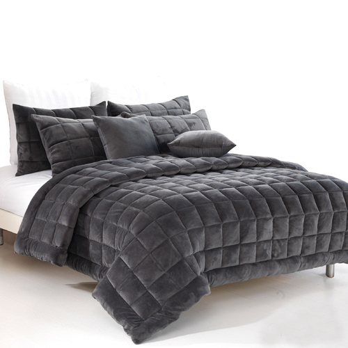 Alastairs Augusta Faux Mink Quilt / Comforter Set Charcoal Queen - Main Image