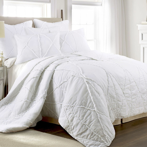 Jenny Mclean Bobby Ruffle White 3 Piece Coverlet Set Super King - Main Image