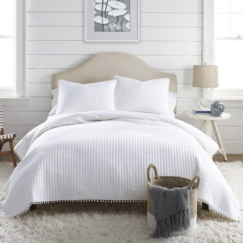 Jenny Mclean Clavo Pompom White 3 Piece 100% Cotton Coverlet Set Queen - Main Image