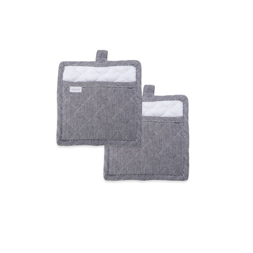 Rans Herringbone Black Cotton Set of 2 Pot Holders - Main Image