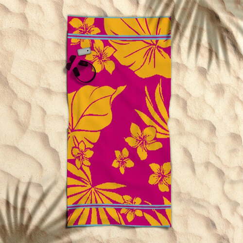 Rans Premium Cotton Jacquard Beach Towel Floral Hawaii 007 Pink - Main Image