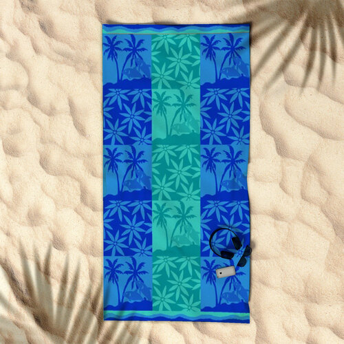 Rans Premium Cotton Jacquard Beach Towel Palm Tree Blue - Main Image
