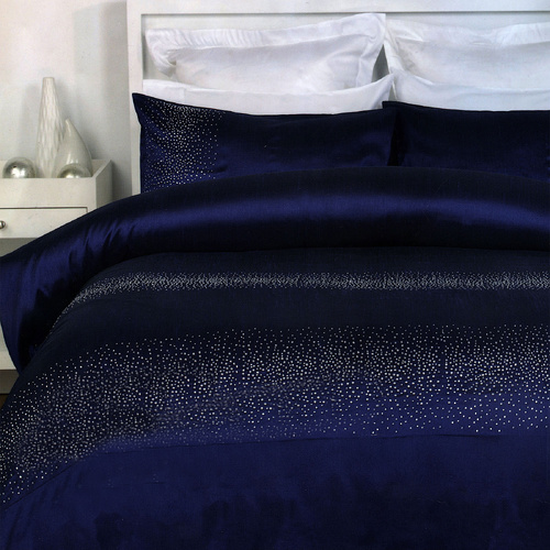 Diamante Quilt Cover Set Navy SINGLE - Main Image