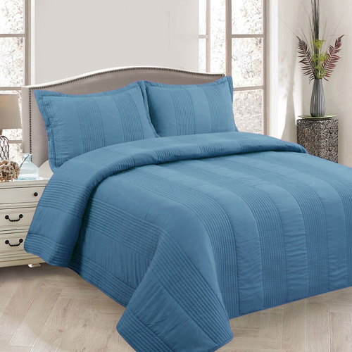 Lewis Blue 3 Pce Lightly Quilted Polyester Cotton Coverlet Set Queen - Main Image