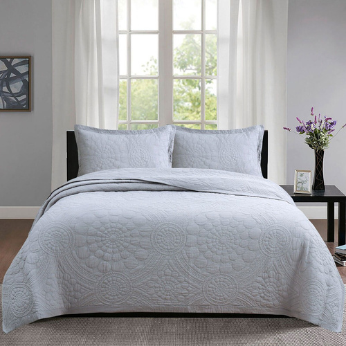 100% Cotton Lightly Quilted Coverlet Set Unity Silver Queen - Main Image
