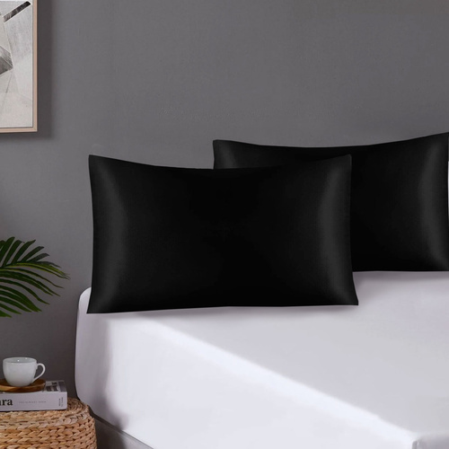 Pair of Standard Satin Silk Pillowcases with Envelope Closure 51 x 76 cm Black - Main Image