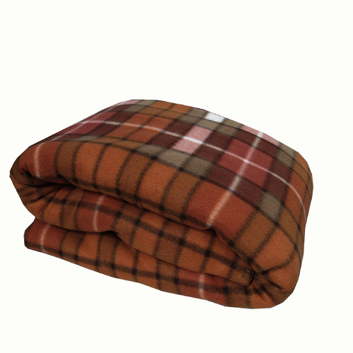 Elements 240GSM Polar Fleece Blanket 220cm x 240cm Checked Burnt Orange - Queen - Main Image