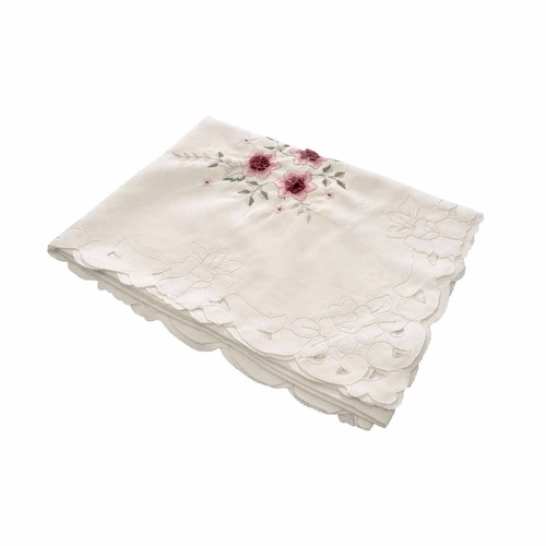 Isadora Flowers Off White Embroidered Rectangular Tablecloth 180 x 275 cm - Main Image