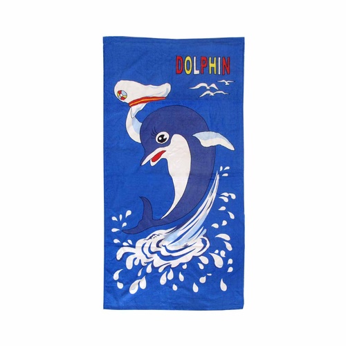 Bloomington Dolphin Kids Cartoon Printed Cotton Beach Towel 70 x 140 cm - Main Image