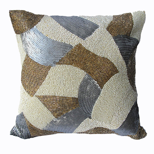 MoonRock Beaded Filled Cushion - Beige - Main Image