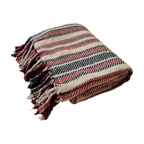 Stella 100% Cotton Knitted Throw Rug Natural Red - Main Image
