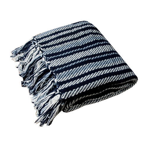 Stella 100% Cotton Knitted Throw Rug Navy Multi - Main Image