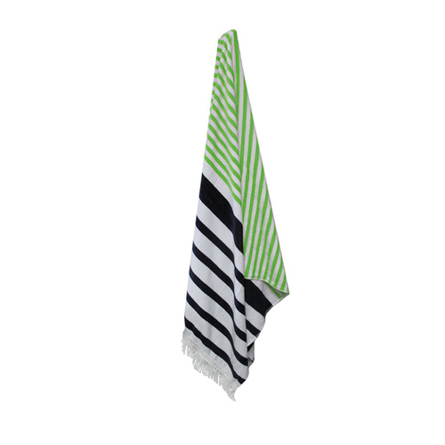 Onkaparinga Rainbow Striped Fringe Cotton Beach Towel Green/Navy - Main Image
