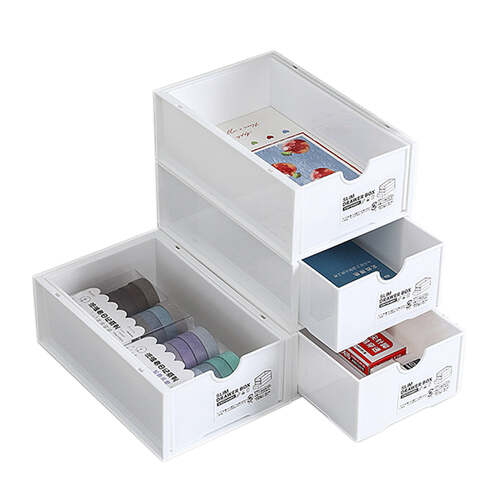 4 Pcs Set Stackable Desktop storage Box Drawer Transparent Plastic Stationery Cosmetic Organizer Box(White) - Main Image