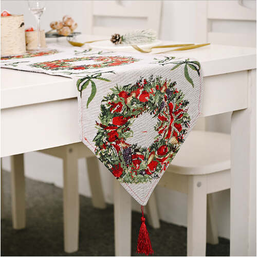 Christmas Table Runner thickened knitted Dining Tablecloth Xmas Party Decor(Garland) - Main Image