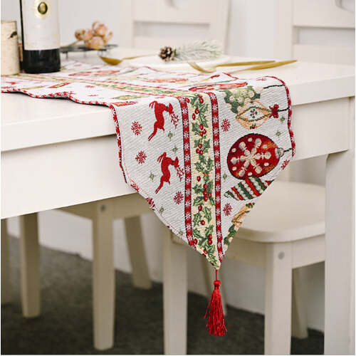 Christmas Table Runner thickened knitted Dining Tablecloth Xmas Party Decor(Elk) - Main Image