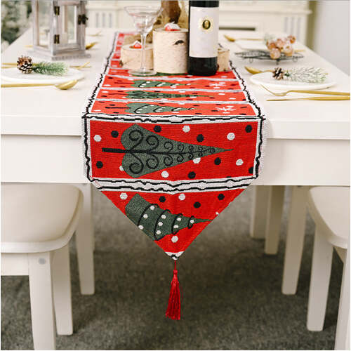 Christmas Table Runner thickened knitted Dining Tablecloth Xmas Party Decor(Tree) - Main Image