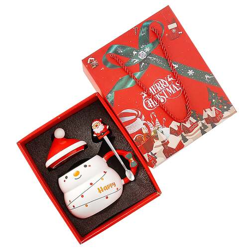 Christmas Cup Gift Box Ceramic Mug Set Mug Gift Set Christmas Coffee Cup(Snowman) - Main Image