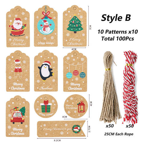 100Pack Xmas Decoration 350g Thicken Kraft Paper Gift Tag Wrapping Kraft Tag Hang Tags(Style B) - Main Image