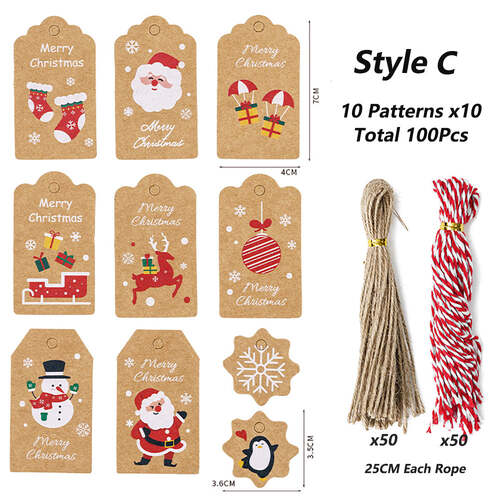 100Pack Xmas Decoration 350g Thicken Kraft Paper Gift Tag Wrapping Kraft Tag Hang Tags(Style C) - Main Image