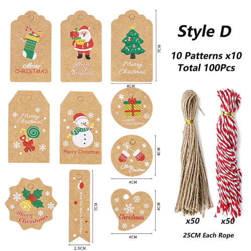 100Pack Xmas Decoration 350g Thicken Kraft Paper Gift Tag Wrapping Kraft Tag Hang Tags(Style D) - Main Image