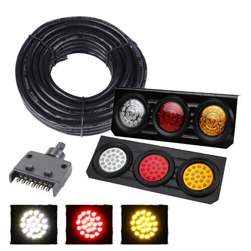 63 LED Trailer Tail Light Kit Pair Plug 7m 5 Core Wire 7 Pin Flat Plug Ute Set - Main Image