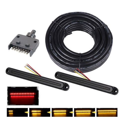 Trailer Tail Light Kit Pair Plug 7m 5 Core Wire Turn Signal 7 Pin Flat Plug Set - Main Image