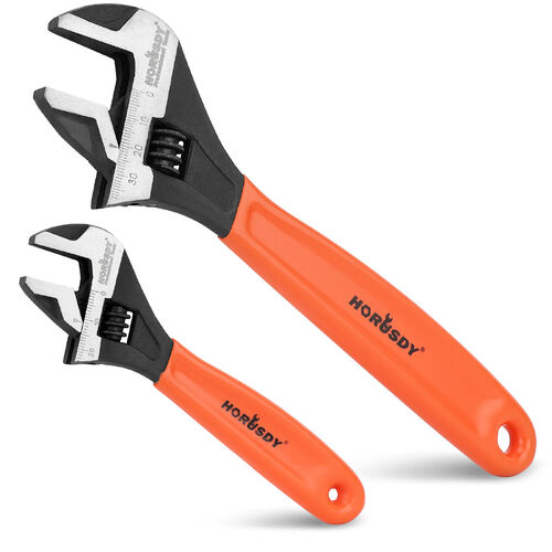 2x Adjustable Wrench Set 6" 10" Wide Jaw Spanner Cr-V Steel Workshop Metric SAE - Main Image