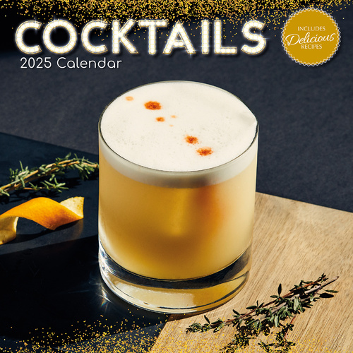 Cocktails 2025 Square Wall Calendar Food 16-Month Christmas Premium Planner Gift - Main Image