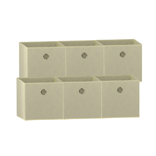 SORTI 33x33x27 CM Beige 6-Pack Foldable Storage Cubes - Fabric Bookcase Organizers for Toys and More - Main Image