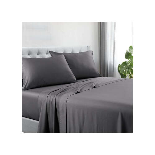 1200tc hotel quality cotton rich sheet set king single charcoal - Main Image