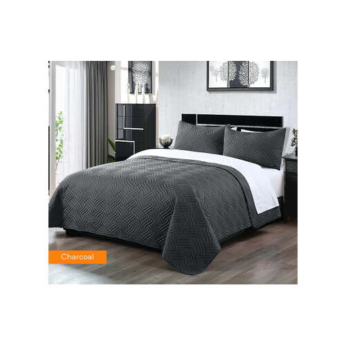 3 piece embossed comforter set king charcoal - Main Image