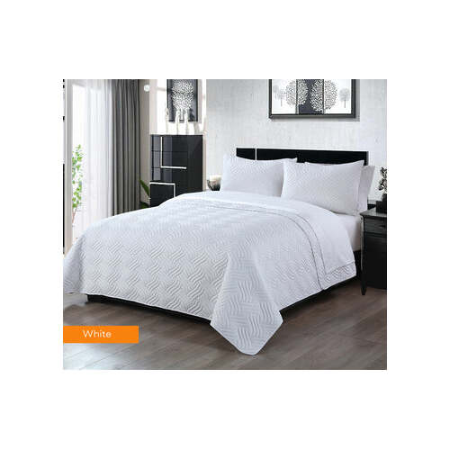 3 piece embossed comforter set queen white - Main Image
