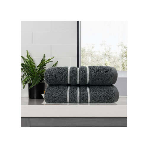 amor classic dobby stripe super soft premium cotton bath towel 2 pcs charcoal - Main Image