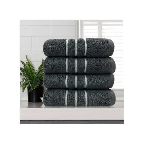 amor classic dobby stripe super soft premium cotton face washer 4 pcs 650gsm charcoal - Main Image