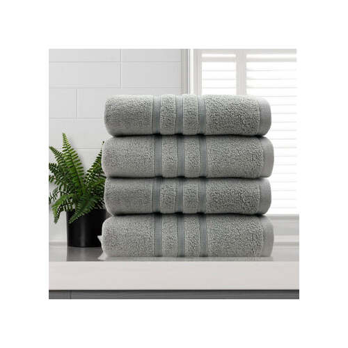 amor classic dobby stripe super soft premium cotton hand towel 4 pcs silver - Main Image