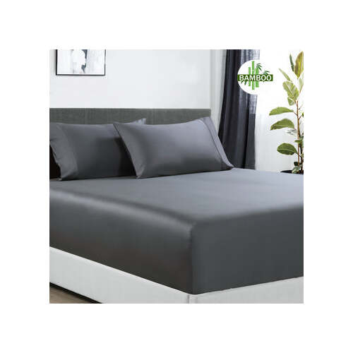 400 thread count bamboo cotton 1 fitted sheet with 2 pillowcases double charcoal - Main Image
