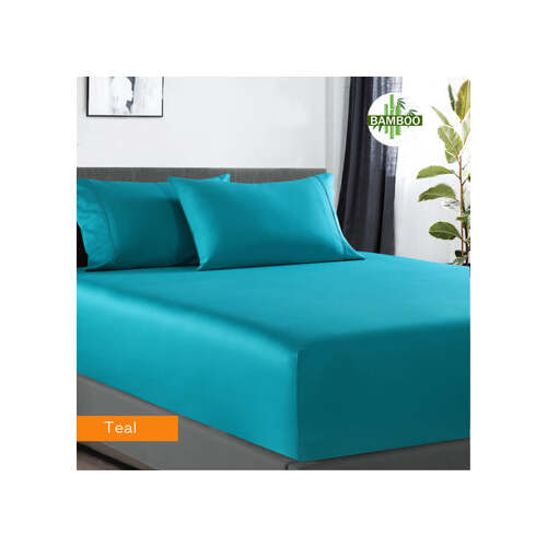 400 thread count bamboo cotton 1 fitted sheet with 2 pillowcases mega queen teal - Main Image