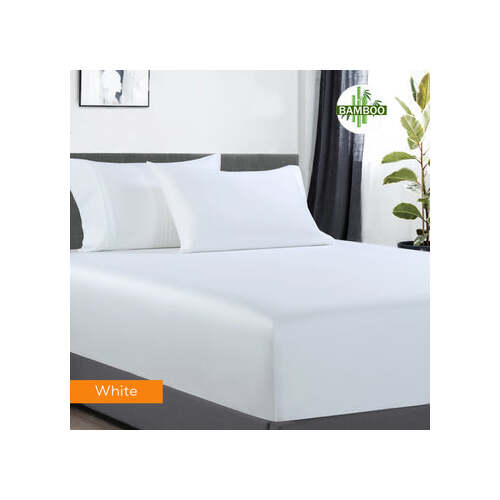 400 thread count bamboo cotton 1 fitted sheet with 2 pillowcases mega queen white - Main Image