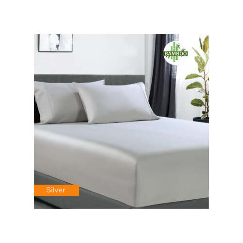 400 thread count bamboo cotton 1 fitted sheet with 2 pillowcases queen silver - Main Image