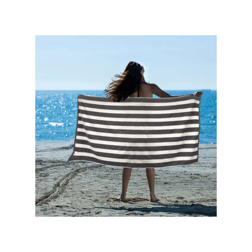 striped cotton terry beach towel charcoal stripes 1pc - Main Image